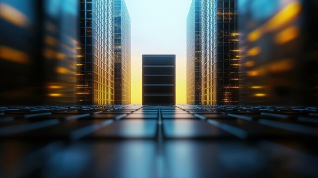 Digital enterprise innovation urban cityscape realistic photography business environment low angle futuristic design - Powered by Adobe