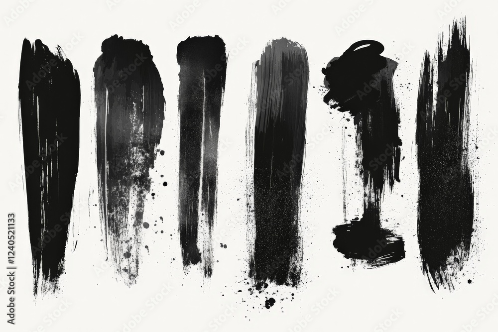 Poster various black paint strokes showcasing artistic techniques and textures in abstract art