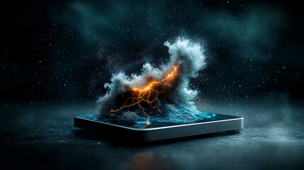 Pulsating electric waves over holographic surface digital art installation urban environment high-contrast viewpoint innovative technology concept