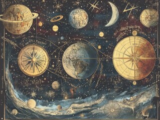 Infographic explaining natal chart reading with zodiac signs, planets, and aspects for education