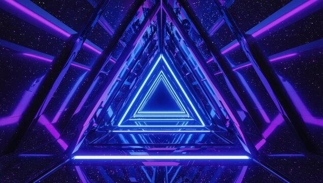 Neon triangle corridor, space background, futuristic tunnel, abstract art, digital wallpaper