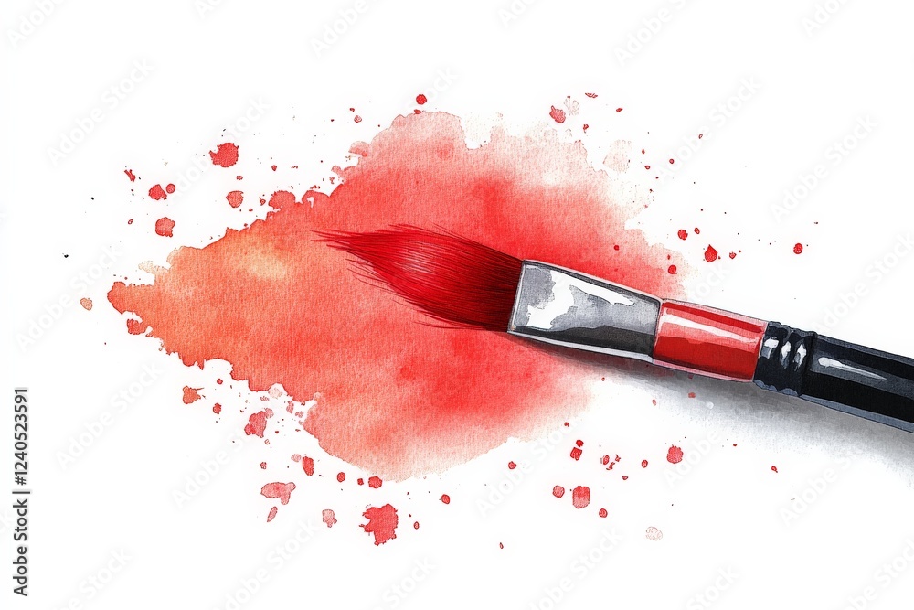 Poster creative painting tool with vibrant red color and splashes on a white background