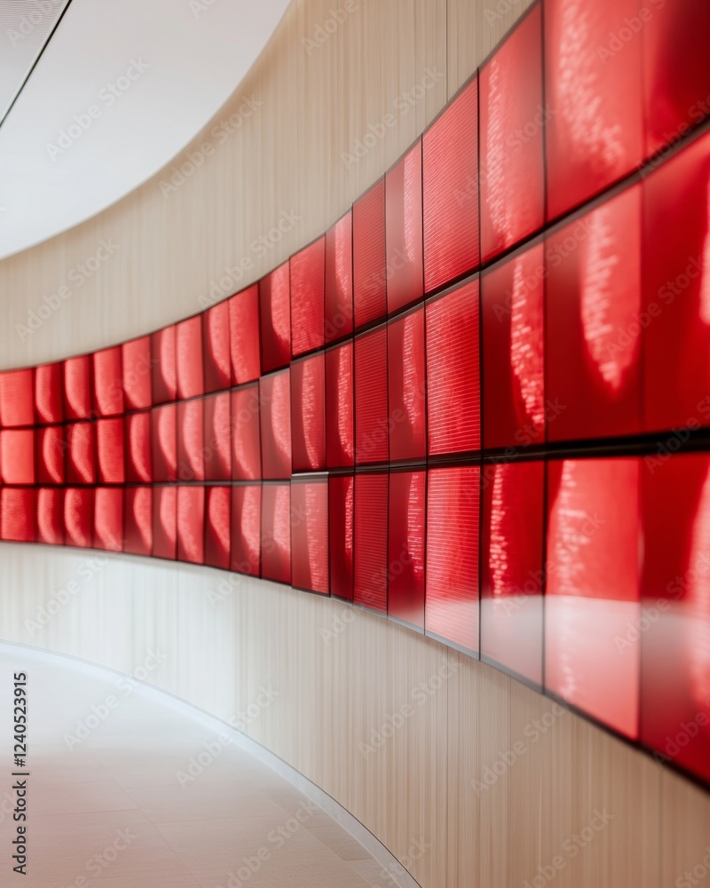 Aufkleber Digital Visualization Hub Curved Red Video Wall in Modern Control Room - Data Tracking and Interactive Display for Business Innovation and Tech-Driven Meteorological Analysis