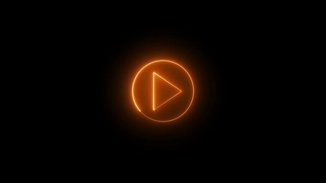 Neon media player button. Neon glowing play button icon animation on a black background. neon style press start icon, technology and computer concept, glowing light.