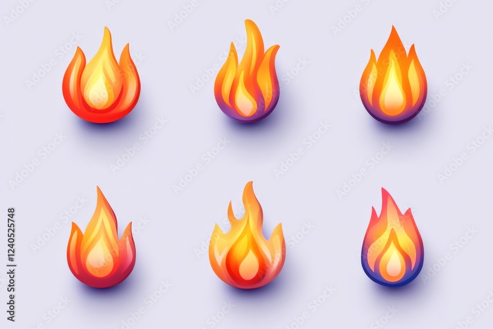 Poster various fire symbols in vibrant colors showcasing different styles and designs for creative projects
