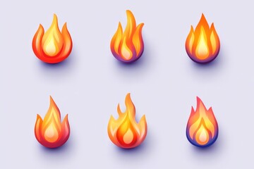 Various fire symbols in vibrant colors showcasing different styles and designs for creative projects