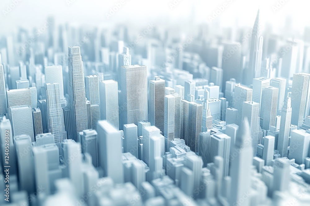 Poster urban skyline viewed from above capturing modern architecture and city life with soft lighting and a