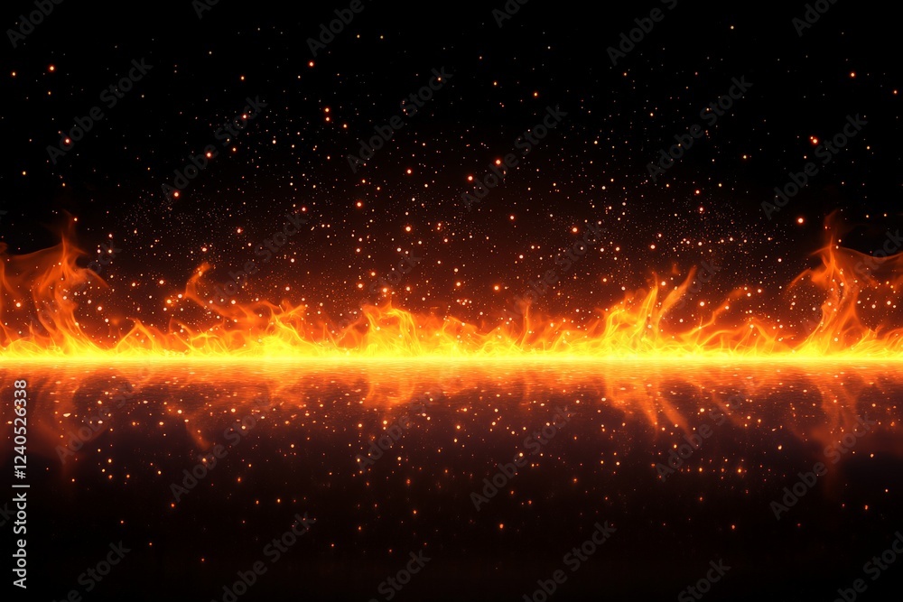 Aufkleber bright flames reflect on a dark surface creating a mesmerizing illusion of fire and sparks