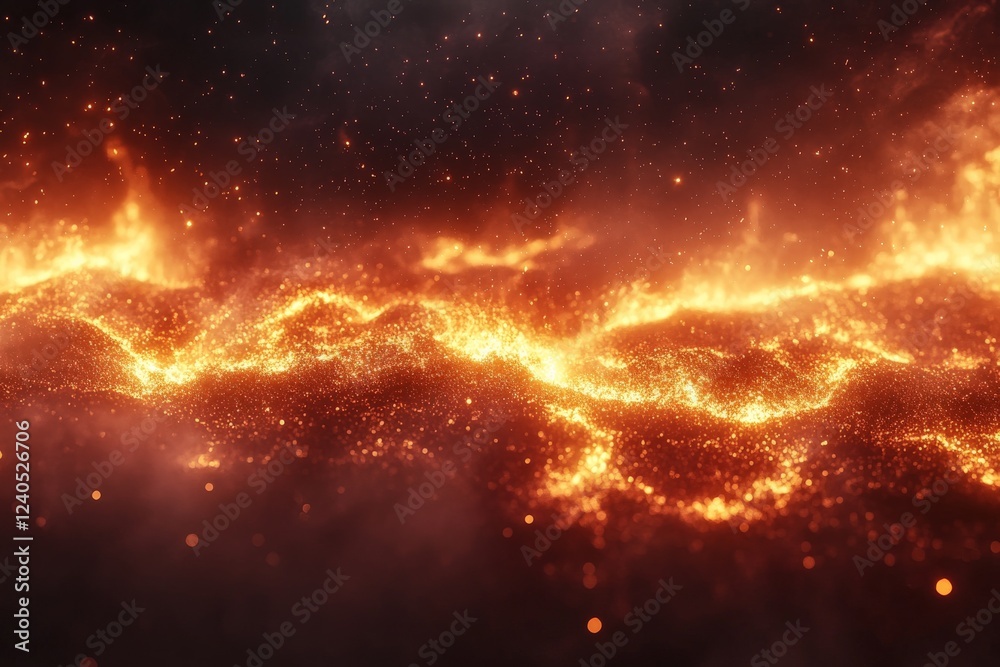 Poster vibrant orange and yellow flames dancing across a dark, smoky background create a mesmerizing displa