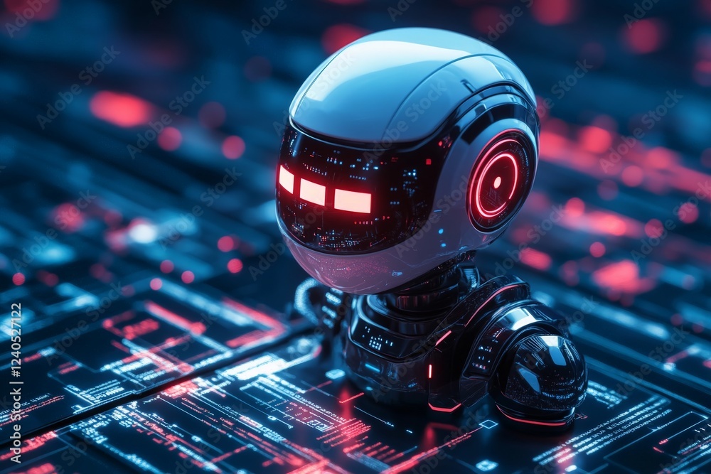 Leinwandbilder futuristic robot stands against a backdrop of vibrant digital data in a technology-inspired environm