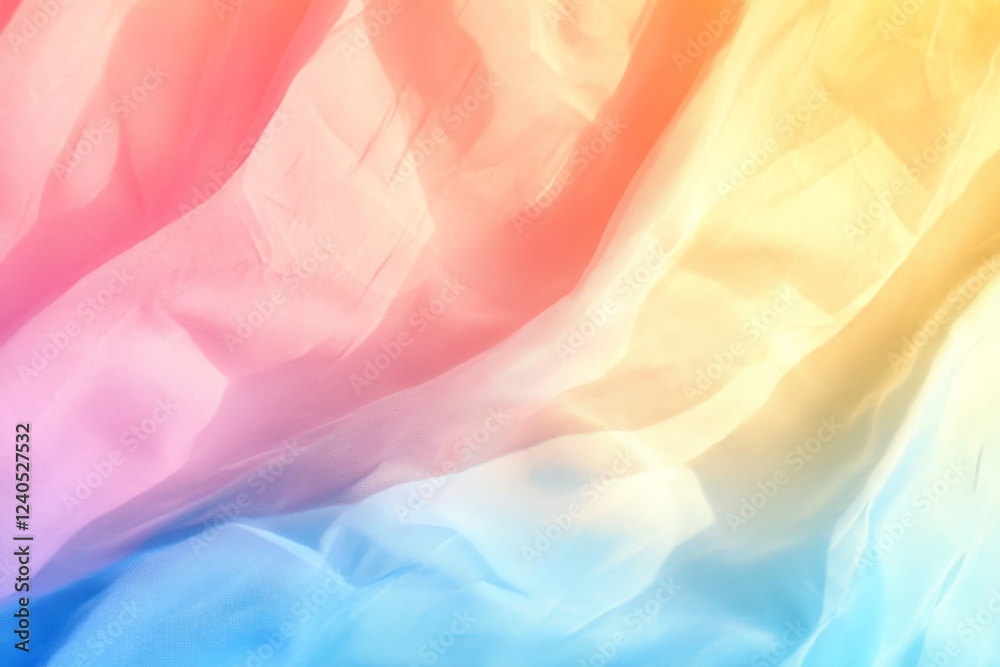 Poster Colorful fabric waves creating a soft, flowing effect in pastel gradient during daylight