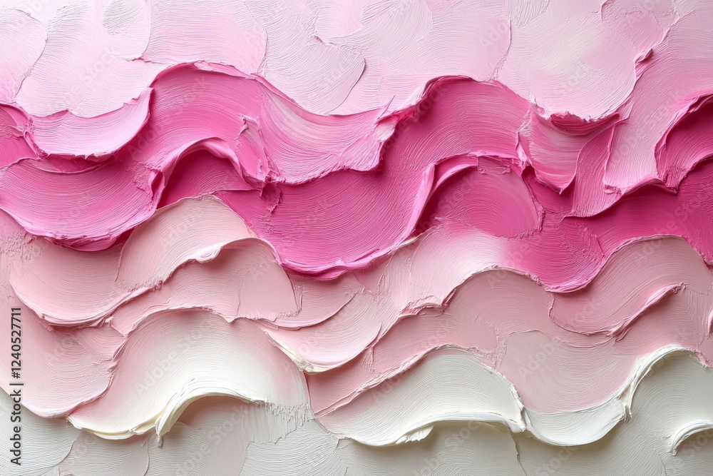 Poster Abstract waves of pink and white paint create a textured artistic representation of flowing movement