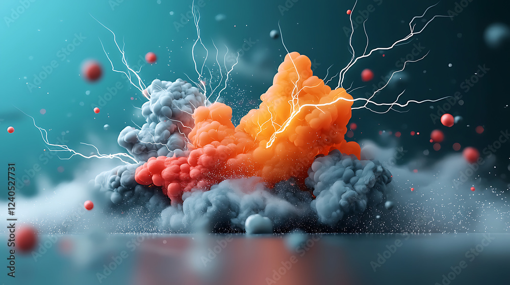 Poster dynamic technological lightning storms create vivid visuals in abstract rendering high-impact enviro