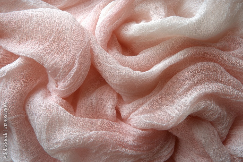 Poster soft pink fabric draping elegantly with delicate folds and textures in natural light