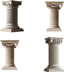 Obraz premium Majestic Column set with Doric or Ionic Capital on White Background