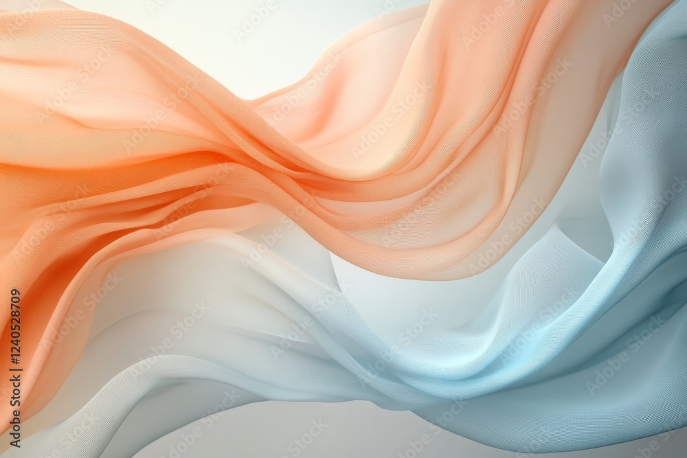 Aufkleber Soft flowing fabric in shades of orange and blue creating a graceful wave pattern in natural light