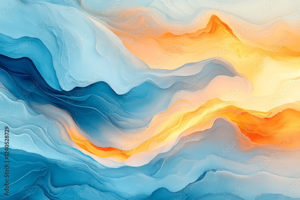 Poster swirling abstract waves in blue and orange hues create a mesmerizing visual experience of movement a