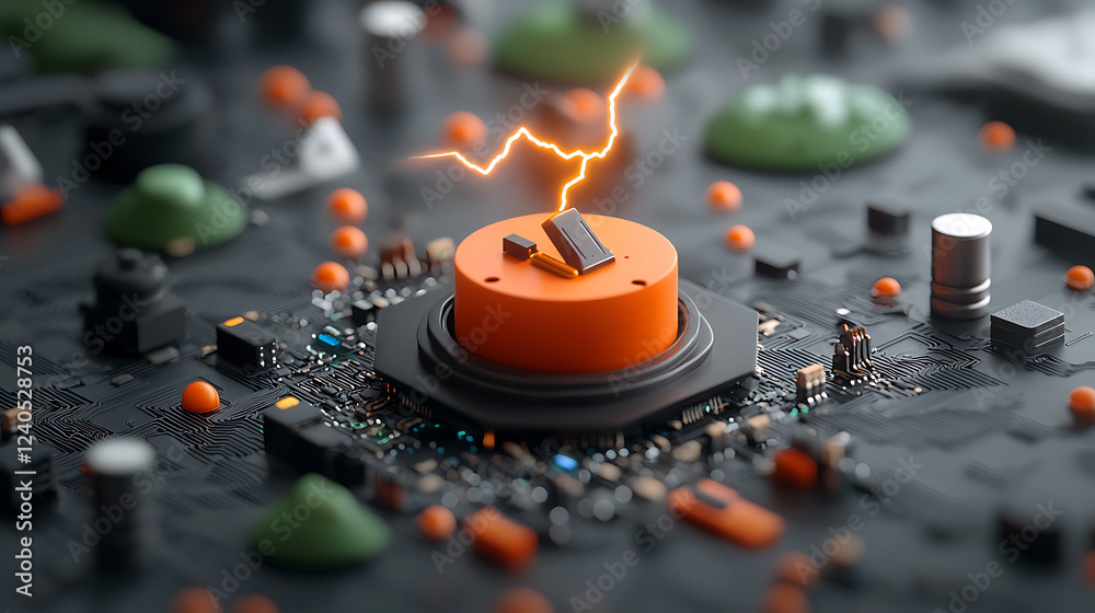 Poster technological thunderstorm simulation circuit board digital artwork high-tech environment close-up v