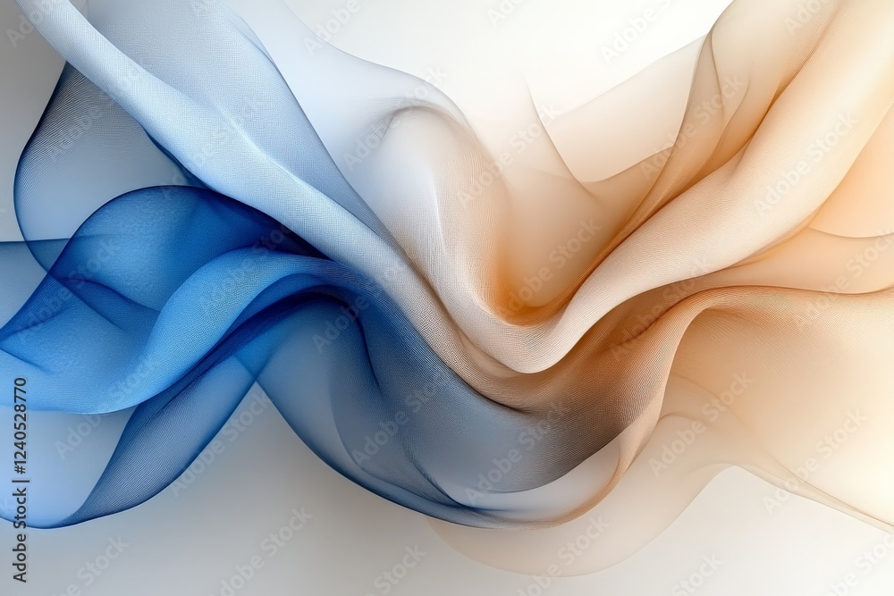 Poster colorful fabric flowing in gentle waves creates a serene and artistic ambiance in a minimalist setti