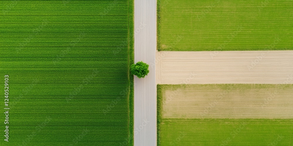Poster aerial precision agriculture aesthetic geometric crop fields with modern irrigation lines - data-dri