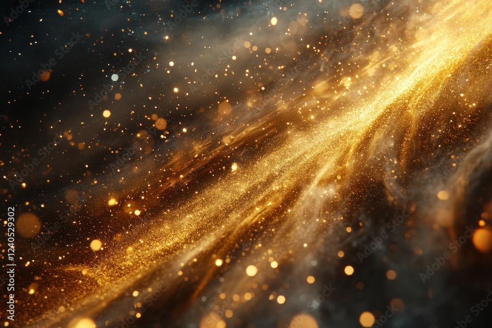 Poster Spectacular golden particles swirl through a cosmic background creating a mesmerizing visual effect