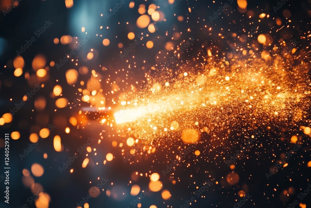 Aufkleber Golden sparks fly through the air creating an enchanting light display during a nighttime event in an urban setting