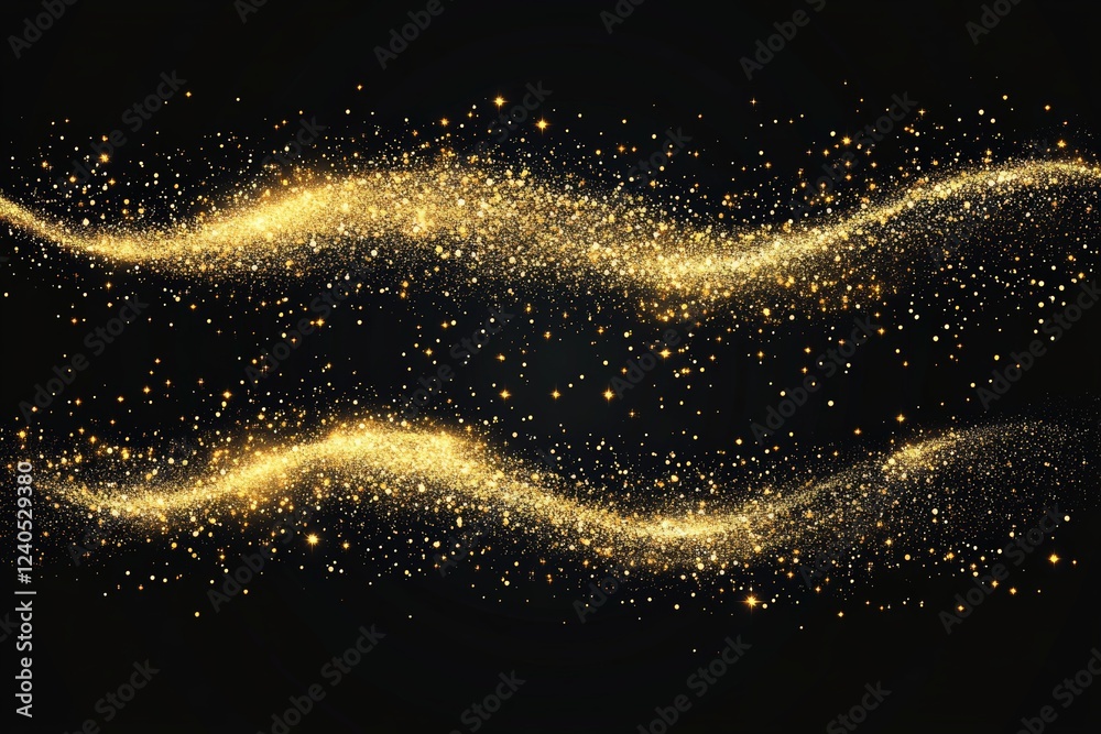 Poster sparkling golden dust swirling across a dark background creates a magical and enchanting visual effe