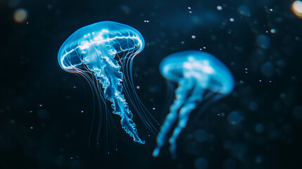 Glowing jellyfish illuminate the depths of the ocean with ethereal beauty and grace