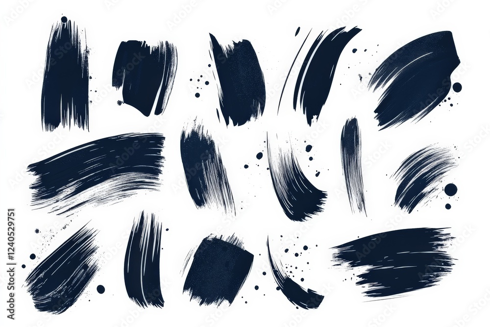 Poster various brush strokes in dark blue on a white background create a striking artistic display