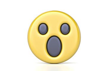 Surprised emoticon, 3D rendering of classic surprised emoticon, with wide eyes and open mouth, conveying shock, astonishment, or unexpected news