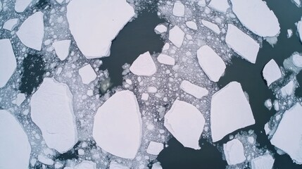 Ice Floes Floating in Calm Water Creating Unique Natural Patterns