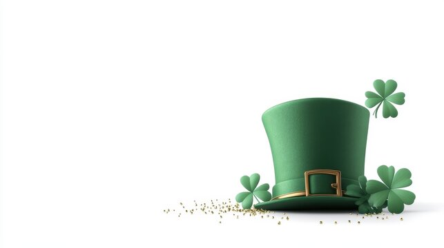 St. patrick's day theme with green hat and shamrocks on white background