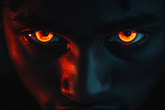 Luminous glowing eyes pierce the darkness, creating an intense and captivating atmosphere at night