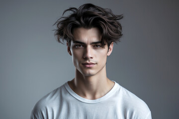Portrait of a young man with wavy black hair