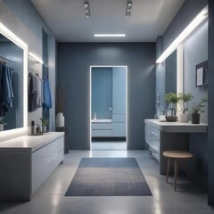 Soft Focus on Dressing Area with Gray and Blue Tones, dressing table, relaxing