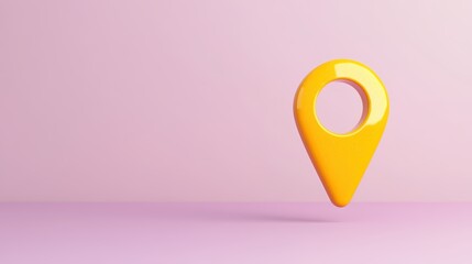 Fototapeta premium Yellow location pin on pink background - minimalistic geo marker concept