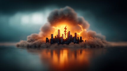 Fototapeta premium Thunderous electric power hologram displayed over urban landscape capturing a dramatic stormy atmosphere futuristic concept artistic vision