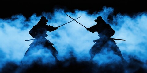 決闘する侍たちの幻想的なシルエット