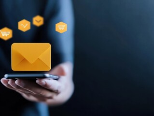 Mobile commerce trends email marketing strategies in the digital economy realistic photography urban setting innovation