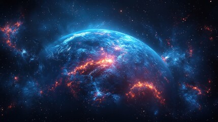 Fiery Planet, Cosmic Background, Space, Energy, Sci-Fi