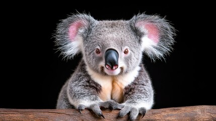 Fototapeta premium Koala portrait, wildlife, Australia, dark background, conservation
