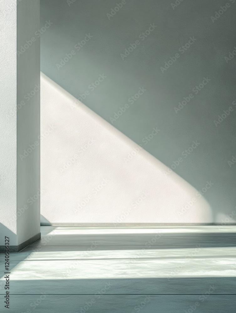 Poster Bright empty space with natural light creating soft shadows on the floor and walls reflecting a serene atmosphere. Generative AI