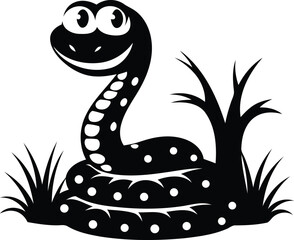 Cute Cartoon Snake silhouette vector illustration, Cartoon Snake line art vector, Cartoon Snake vector icon design