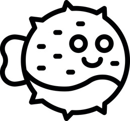Cartoon illustration of a cute puffer fish, inflated and smiling, isolated on white background