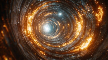 Fiery vortex tunnel, cosmic background, digital art