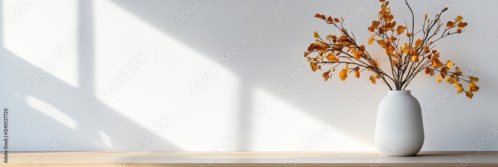 Aufkleber Elegant display of dried flowers in a ceramic vase on a wooden table with soft natural light. Generative AI