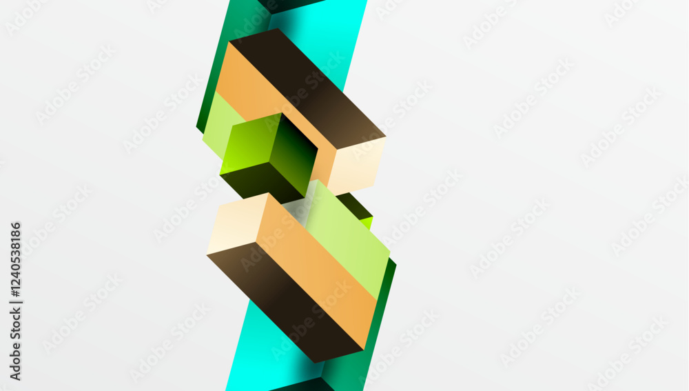 Poster Sleek abstract design featuring isometric 3D blocks in a clean, modern composition. Perfect for tech-inspired themes, with vibrant colors and geometric precision