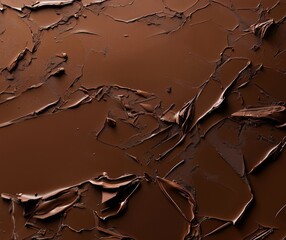 Fototapeta premium Rich, textured chocolate surface with intricate patterns and glossy finish, showcasing deep brown hues and smooth layers, copy space for text