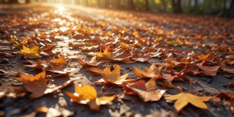 Soft focus of fallen leaves in the morning light, fallen, soft, foggy