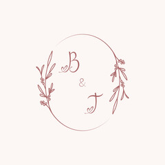 BT TB initial hand drawn wedding monogram logo.